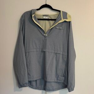 Columbia Blue Gray Pullover Windbreaker with Yellow Trim